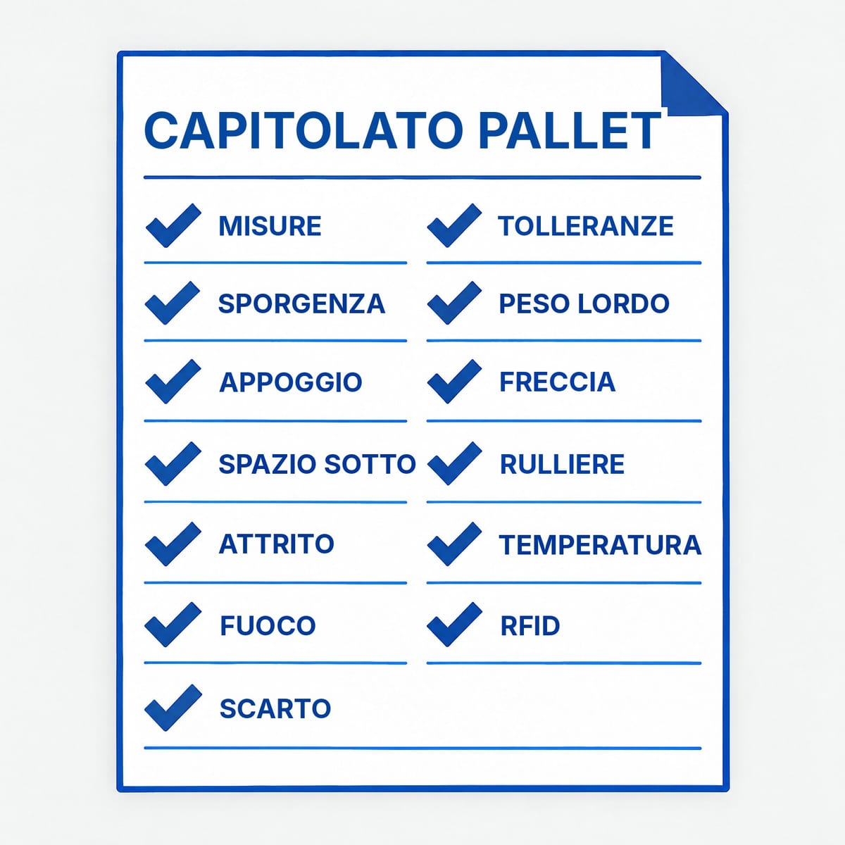 Lista di controllo per il capitolato del pallet da inviare all'integratore del magazzino automatico