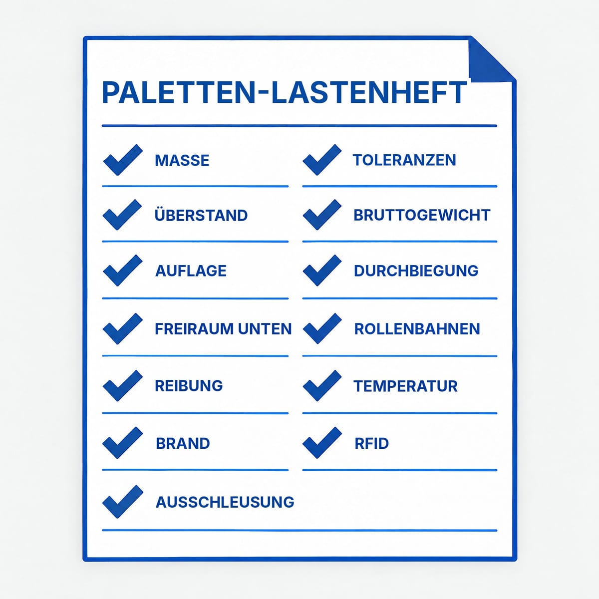 Checkliste für das Paletten-Lastenheft, das an den Integrator des automatischen Lagers geht