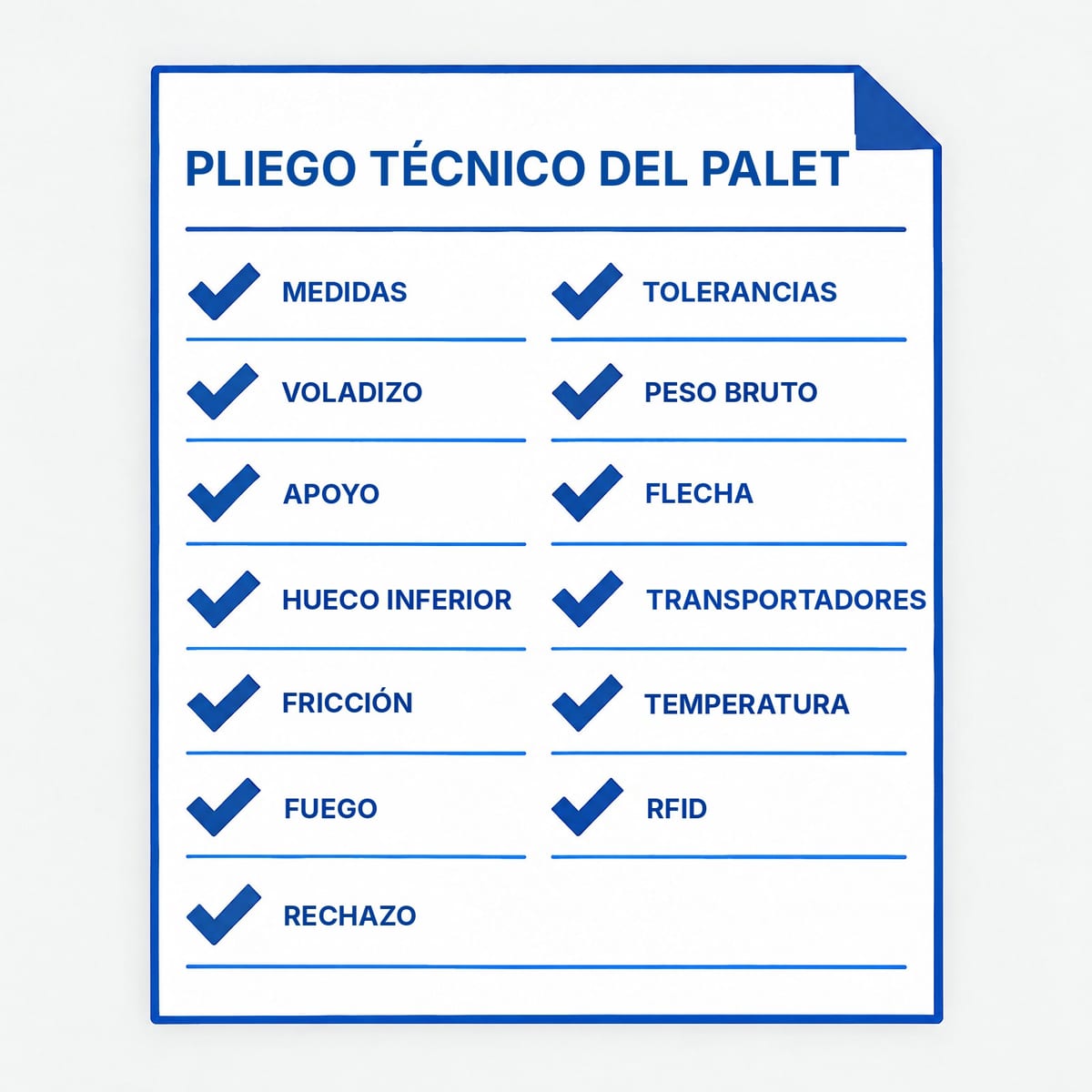 Lista de comprobación del pliego técnico del palet para enviar al integrador del almacén automático
