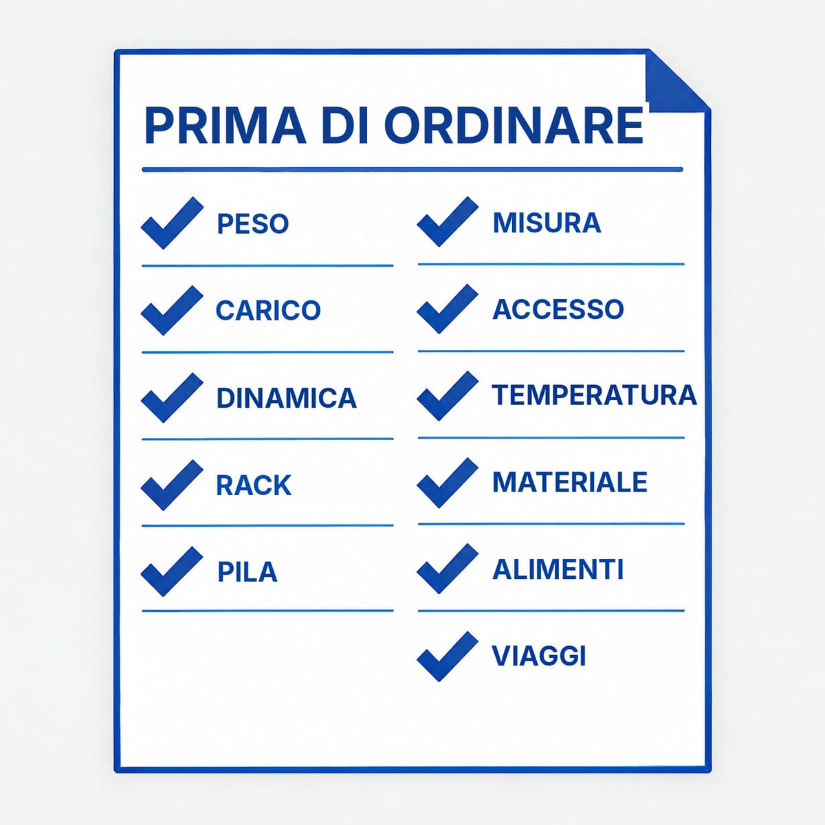 Checklist a schede verticali con gli undici controlli prima di ordinare pallet in plastica