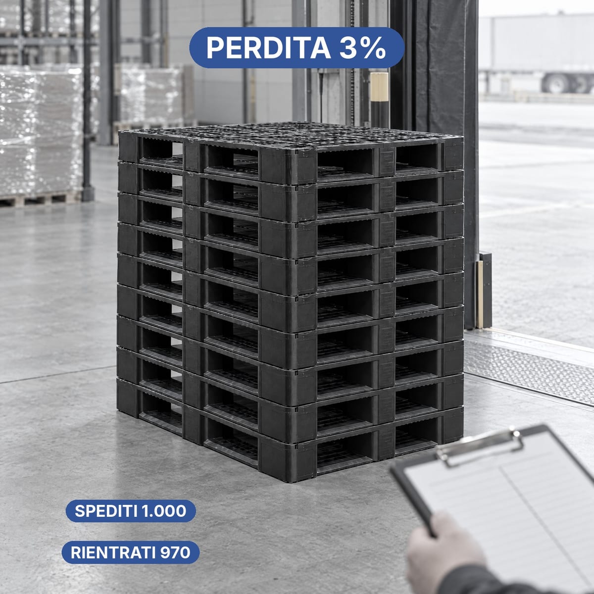 Registro di conteggio dei pallet spediti e rientrati per calcolare la perdita per viaggio