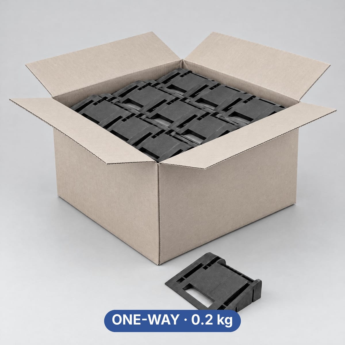 ROLL KU10 one-way roll chocks in recycled PP in an open carton