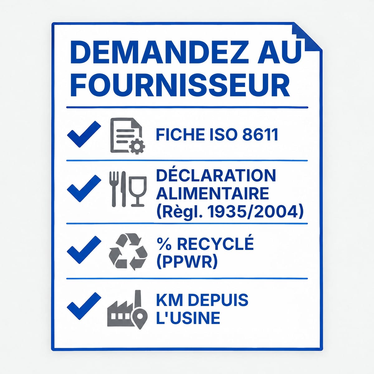 Check-list pour choisir un fournisseur de palettes plastique : ISO 8611, alimentaire, recyclé, distance de l'usine