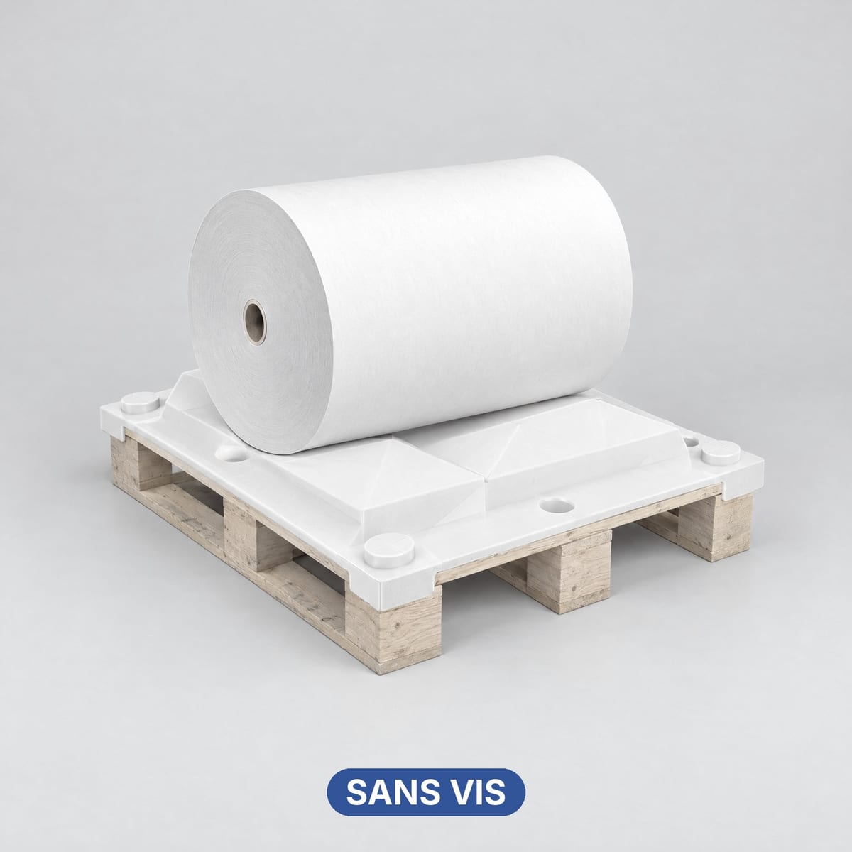 Insert berceau ROLL CV01 posé sur une palette Europe en bois 800×1200 avec une bobine dessus