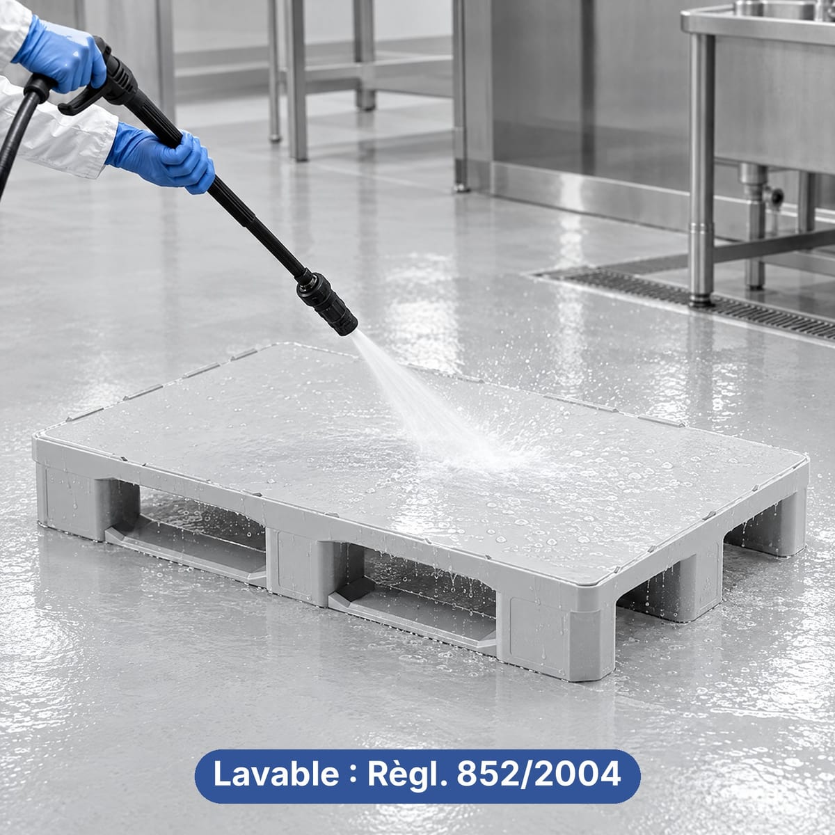 Palette plastique à plateau fermé lavée au nettoyeur haute pression